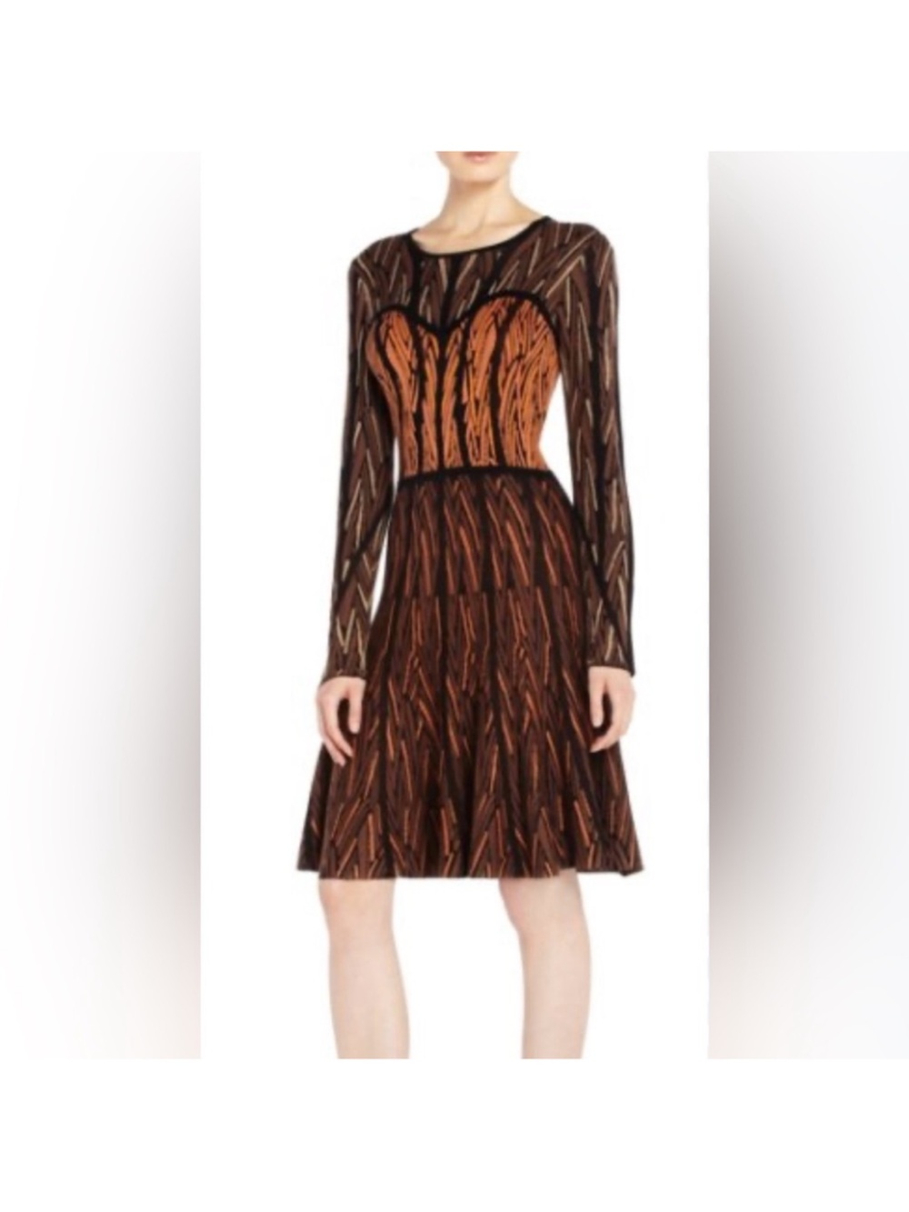 BCBGMaxAzria Kayla silk knit Long-Sleeve Fit & Flare Dress size XS